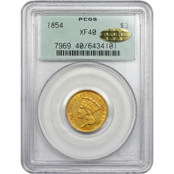 1854 $3 Gold Piece PCGS 6434101 • Coin Rarities Online