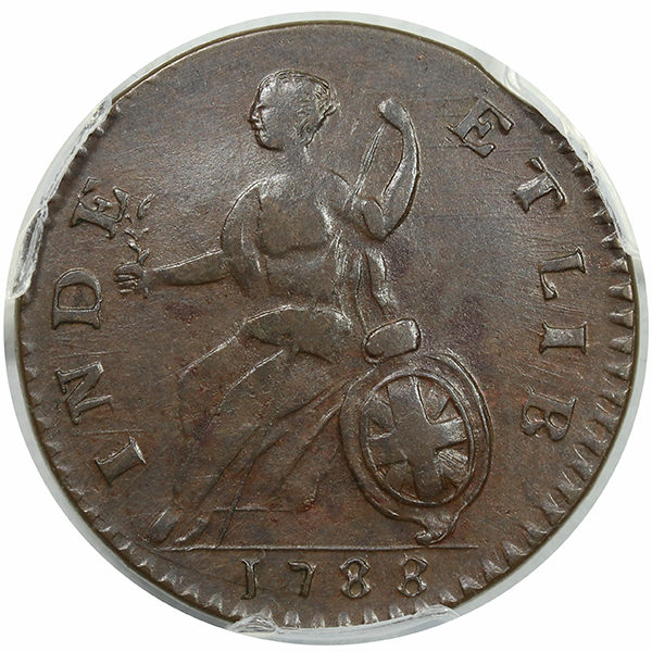 1788 Vermont Copper Reverse Image. RR-20, W-2150 variety, Bust Right type. Considered to be Rarity-3.