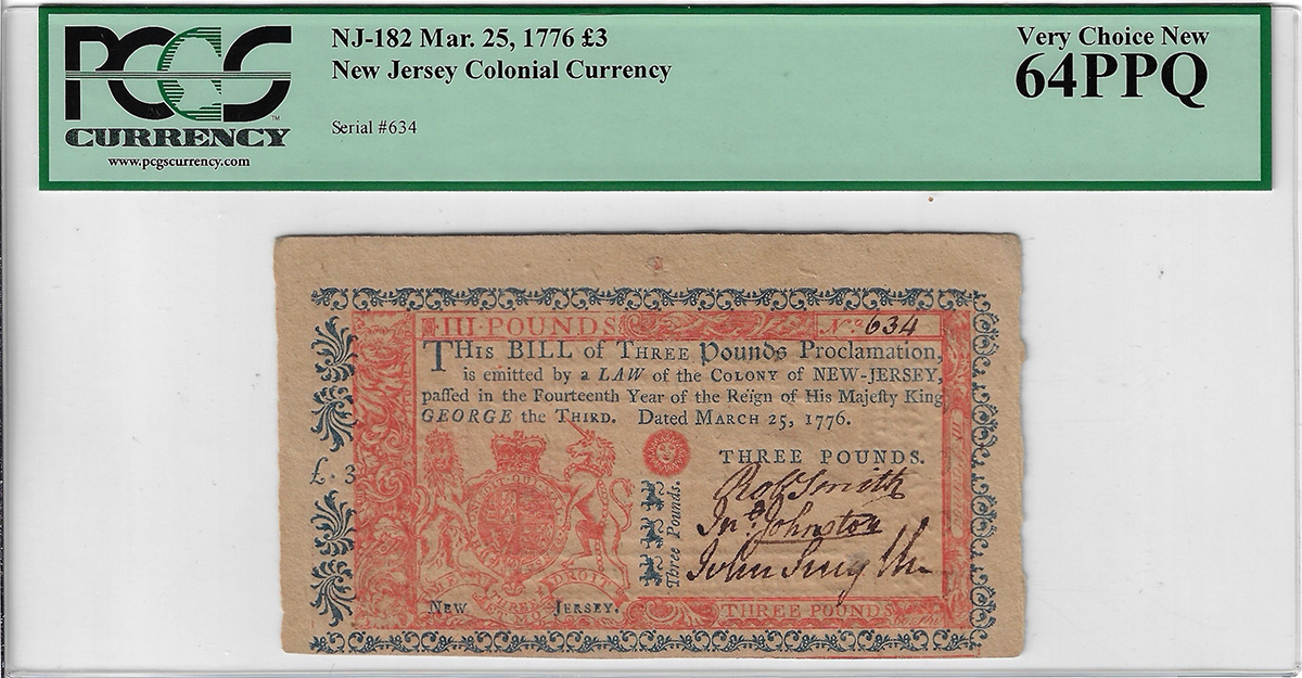 1776-NJ3p 634 Note Obv 1776-NJ3p 634 Note Obv