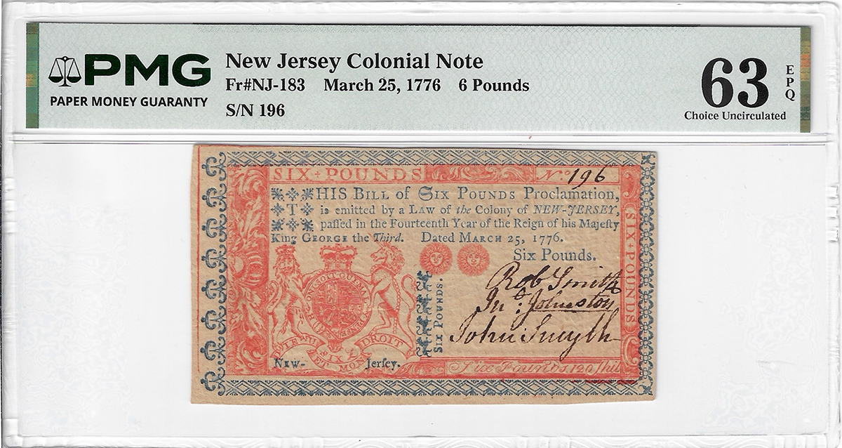 1776-NJ6p 196 Note Obv 1776-NJ6p 196 Note Obv